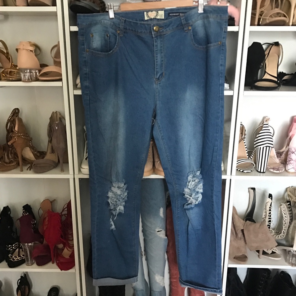Plus-Size Distressed Blue Jeans - Women